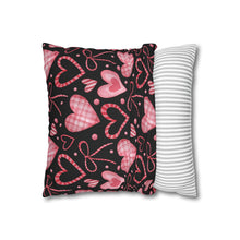 Load image into Gallery viewer, Pink Hearts with Black Background Pillow Case, Valentine's Day Decor. Pillow not included. 513b