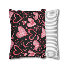 Load image into Gallery viewer, Pink Hearts with Black Background Pillow Case, Valentine's Day Decor. Pillow not included. 513b