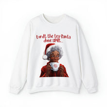 Load image into Gallery viewer, Santa Spills The Tea Sweatshirt, Humourous Gift for Her, Christmas Gift for Her, Black Mrs Claus, Funny Christmas Sweatshirt - 496b