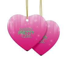 Load image into Gallery viewer, Santa's Pretty Girl Ceramic Ornaments, Pink and Green Ornaments. 542a