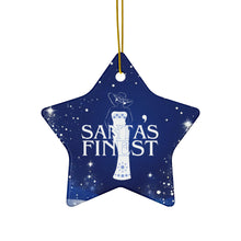 Load image into Gallery viewer, Blue and White Santa's Finest Ceramic Ornaments - 543a