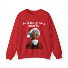 Load image into Gallery viewer, Santa Spills The Tea Sweatshirt, Humourous Gift for Her, Christmas Gift for Her, Black Mrs Claus, Funny Christmas Sweatshirt - 496b