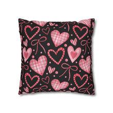 Load image into Gallery viewer, Pink Hearts with Black Background Pillow Case, Valentine's Day Decor. Pillow not included. 513b