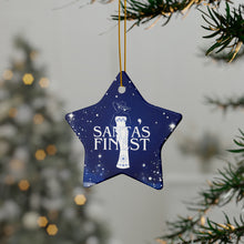 Load image into Gallery viewer, Blue and White Santa's Finest Ceramic Ornaments - 543a