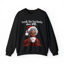 Load image into Gallery viewer, Santa Spills The Tea Sweatshirt, Humourous Gift for Her, Christmas Gift for Her, Black Mrs Claus, Funny Christmas Sweatshirt - 496b
