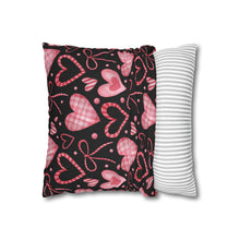 Load image into Gallery viewer, Pink Hearts with Black Background Pillow Case, Valentine's Day Decor. Pillow not included. 513b