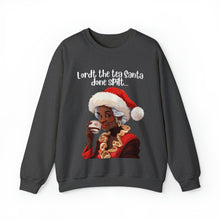 Load image into Gallery viewer, Santa Spills The Tea Sweatshirt, Humourous Gift for Her, Christmas Gift for Her, Black Mrs Claus, Funny Christmas Sweatshirt - 496c