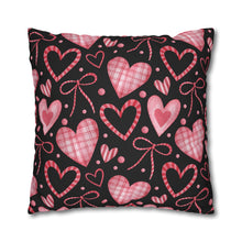 Load image into Gallery viewer, Pink Hearts with Black Background Pillow Case, Valentine's Day Decor. Pillow not included. 513b