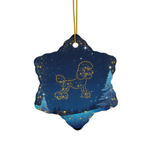 Load image into Gallery viewer, Pretty Poodle Ceramic Ornaments, Blue and Whitegold Ornaments. 545a
