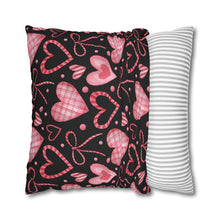 Load image into Gallery viewer, Pink Hearts with Black Background Pillow Case, Valentine's Day Decor. Pillow not included. 513b
