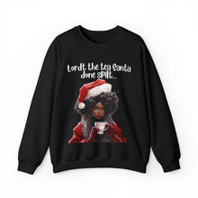 Load image into Gallery viewer, Santa Spills The Tea Sweatshirt, Humourous Gift for Her, Christmas Gift for Her, Black Mrs Claus, Funny Christmas Sweatshirt  - 496a

