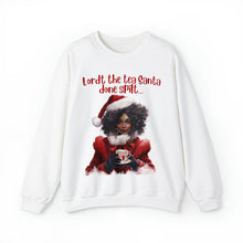 Load image into Gallery viewer, Santa Spills The Tea Sweatshirt, Humourous Gift for Her, Christmas Gift for Her, Black Mrs Claus, Funny Christmas Sweatshirt - 496f