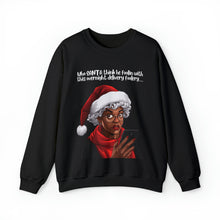 Load image into Gallery viewer, Santa Getting Side Eye Sweatshirt, Humourous Gift for Her, Christmas Gift for Her, Black Mrs Claus, Funny Christmas Sweatshirt - 497b
