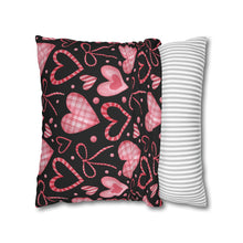 Load image into Gallery viewer, Pink Hearts with Black Background Pillow Case, Valentine's Day Decor. Pillow not included. 513b