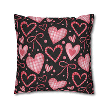 Load image into Gallery viewer, Pink Hearts with Black Background Pillow Case, Valentine's Day Decor. Pillow not included. 513b