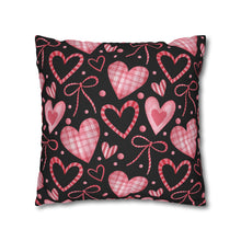 Load image into Gallery viewer, Pink Hearts with Black Background Pillow Case, Valentine's Day Decor. Pillow not included. 513b