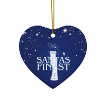 Load image into Gallery viewer, Blue and White Santa's Finest Ceramic Ornaments - 543a
