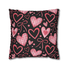 Load image into Gallery viewer, Pink Hearts with Black Background Pillow Case, Valentine's Day Decor. Pillow not included. 513b
