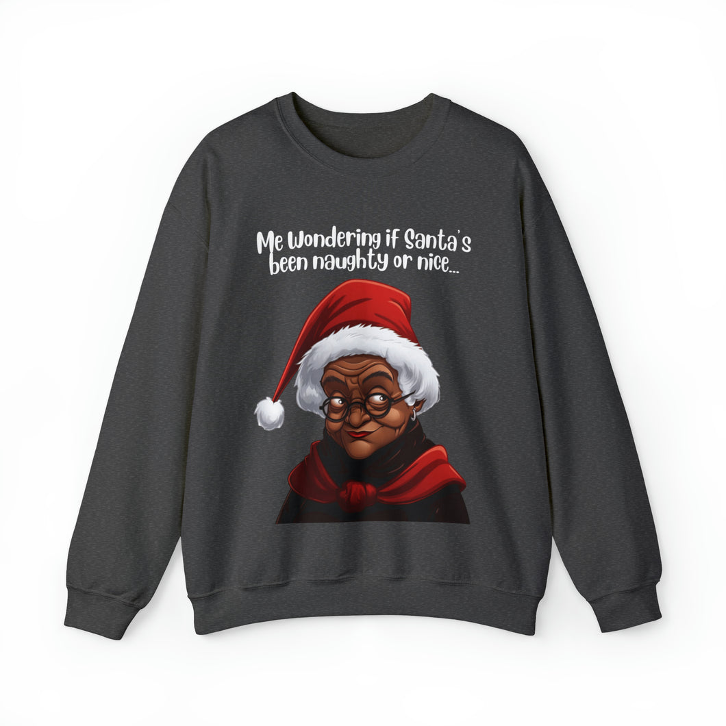 Santa Getting Side Eye Sweatshirt, Humourous Gift for Her, Christmas Gift for Her, Black Mrs Claus, Funny Christmas Sweatshirt  - 497a