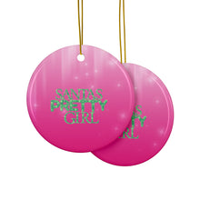 Load image into Gallery viewer, Santa's Pretty Girl Ceramic Ornaments, Pink and Green Ornaments. 542a