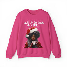 Load image into Gallery viewer, Santa Spills The Tea Sweatshirt, Humourous Gift for Her, Christmas Gift for Her, Black Mrs Claus, Funny Christmas Sweatshirt - 496h