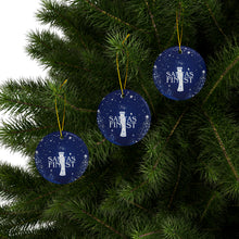 Load image into Gallery viewer, Blue and White Santa's Finest Ceramic Ornaments - 543a