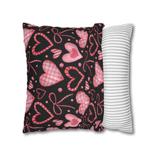 Load image into Gallery viewer, Pink Hearts with Black Background Pillow Case, Valentine's Day Decor. Pillow not included. 513b