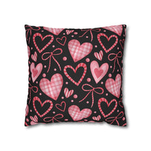 Load image into Gallery viewer, Pink Hearts with Black Background Pillow Case, Valentine's Day Decor. Pillow not included. 513b