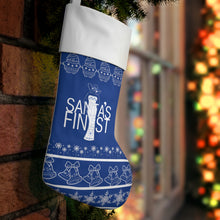 Load image into Gallery viewer, Santa&#39;s Finest Christmas Stocking,  Blue and White Stocking, 554a
