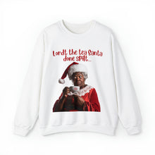 Load image into Gallery viewer, Santa Spills The Tea Sweatshirt, Humourous Gift for Her, Christmas Gift for Her, Black Mrs Claus, Funny Christmas Sweatshirt - 496d