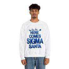 Load image into Gallery viewer, Here Comes Sigma Santa Sweatshirt, Gift for Sigma Man, Christmas Gift for Sigma, Blue and White Christmas  - 493a

