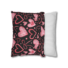 Load image into Gallery viewer, Pink Hearts with Black Background Pillow Case, Valentine's Day Decor. Pillow not included. 513b