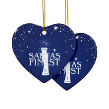 Load image into Gallery viewer, Blue and White Santa's Finest Ceramic Ornaments - 543a