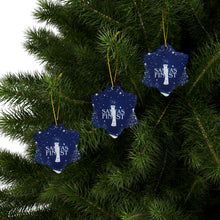Load image into Gallery viewer, Blue and White Santa's Finest Ceramic Ornaments - 543a