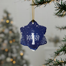 Load image into Gallery viewer, Blue and White Santa's Finest Ceramic Ornaments - 543a