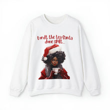 Load image into Gallery viewer, Santa Spills The Tea Sweatshirt, Humourous Gift for Her, Christmas Gift for Her, Black Mrs Claus, Funny Christmas Sweatshirt - 496h