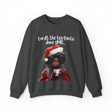 Load image into Gallery viewer, Santa Spills The Tea Sweatshirt, Humourous Gift for Her, Christmas Gift for Her, Black Mrs Claus, Funny Christmas Sweatshirt - 496a
