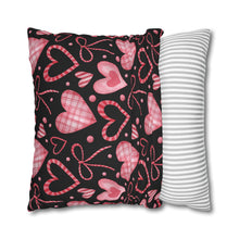 Load image into Gallery viewer, Pink Hearts with Black Background Pillow Case, Valentine's Day Decor. Pillow not included. 513b