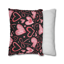 Load image into Gallery viewer, Pink Hearts with Black Background Pillow Case, Valentine's Day Decor. Pillow not included. 513b