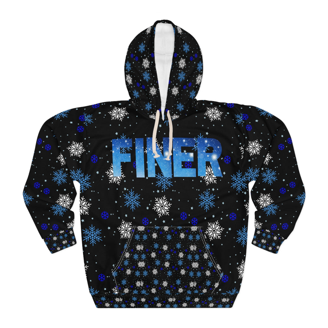 Finer Pullover Hoodie for Zeta, Blue and White on Black Hoodie . -  570b