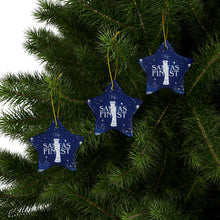 Load image into Gallery viewer, Blue and White Santa's Finest Ceramic Ornaments - 543a