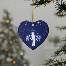 Load image into Gallery viewer, Blue and White Santa's Finest Ceramic Ornaments - 543a