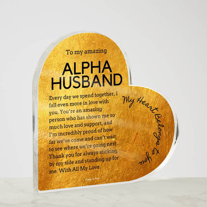 Gift for Alpha Husband, Birthday Gift for Husband, Anniversary Gift for Alpha, Father's Day Gift for Alpha Husband, Heart Plaque - 470g
