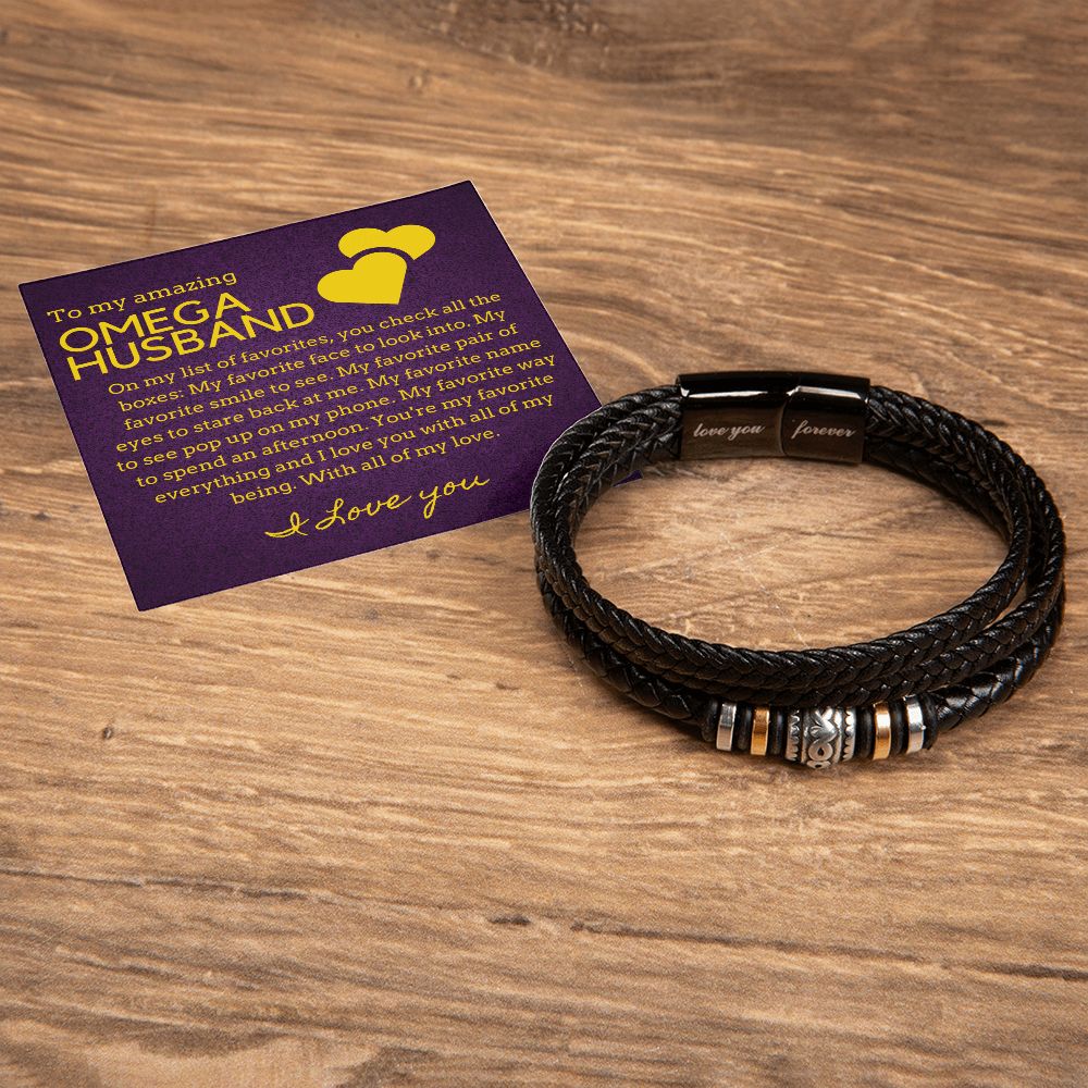 Gift for Omega Husband, Birthday Gift for Husband, Anniversary Gift for Omega Father's Day Gift for Omega Husband Leather Bracelet -444d