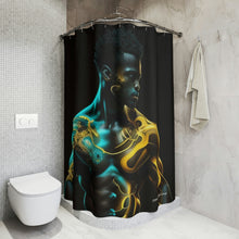 Load image into Gallery viewer, Bahamas Flag Inspired Black Male Shower Curtain - 379d