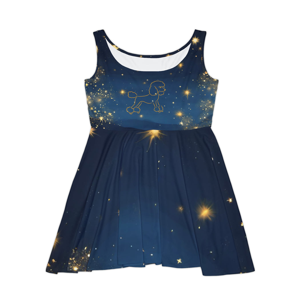 Pretty Poodle Christmas Dress, Blue and Gold Holidays Gift - 531a