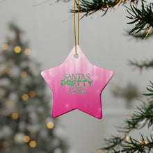 Load image into Gallery viewer, Santa&#39;s Pretty Girl Ceramic Ornaments, Pink and Green Ornaments. 542a
