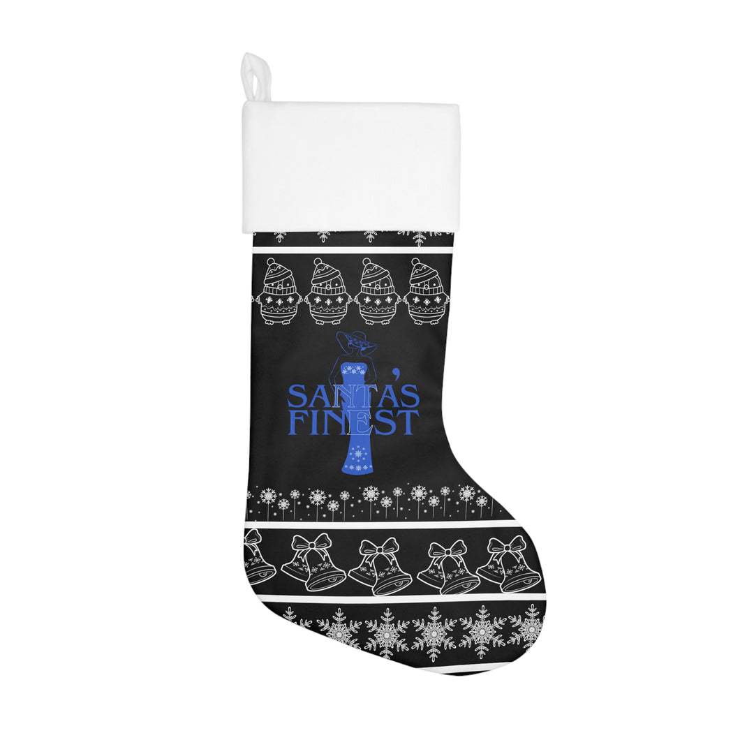 Santa's Finest Christmas Stocking,  Blue and White Stocking, 554b