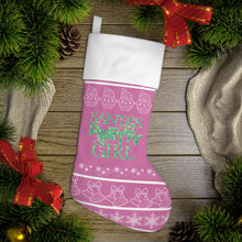 Load image into Gallery viewer, Santa&#39;s Pretty Girl Christmas Stocking,  Pink and Green Stocking, 551a
