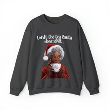 Load image into Gallery viewer, Santa Spills The Tea Sweatshirt, Humourous Gift for Her, Christmas Gift for Her, Black Mrs Claus, Funny Christmas Sweatshirt  - 496b
